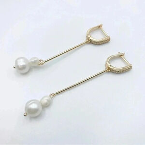 LONG Dangle Earrings with freshwater Pearl | Gold plated | Pearl Earrings
